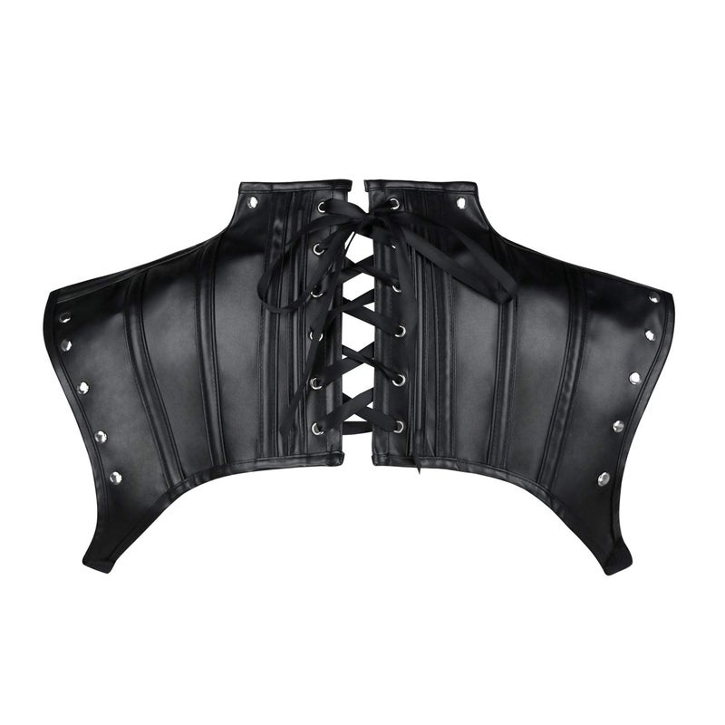 Charmian Women's Steampunk Gothic Accessories PU Leather Pauldron Collared Rivet Armor Costume Shrug Jacket Black XX-Large - Image 2